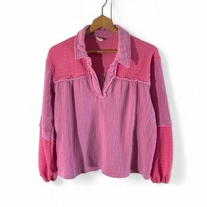 F3- Hem & Thread Two-Tone Pink Blouse Large Lg